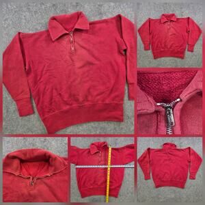 VTG 50s 1950s? Sweatshirt Mens XL? Red Quarter Zip Blank Pullover Collar READ